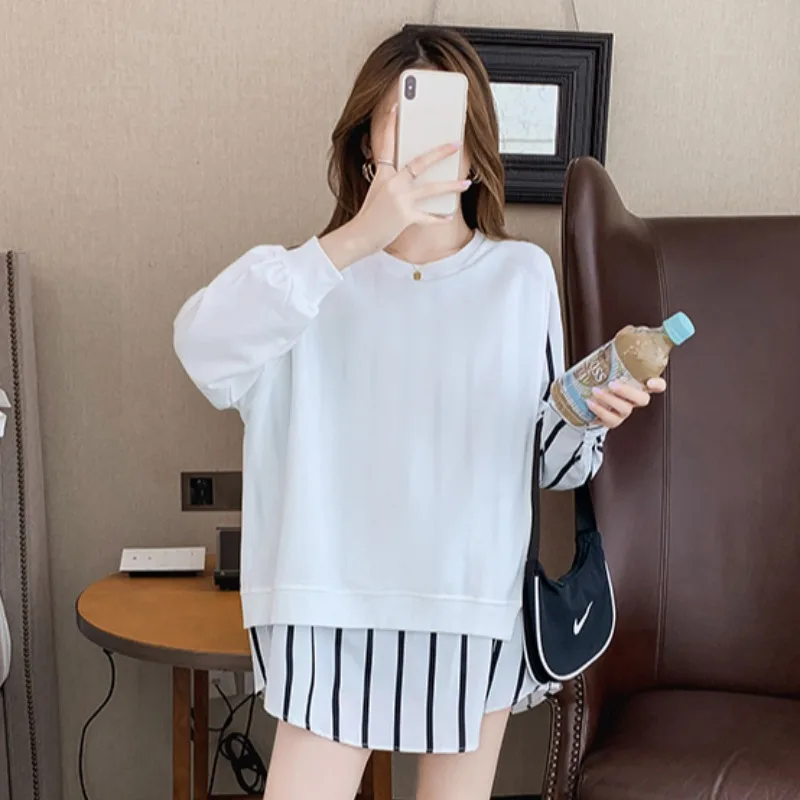 

Новинка 2021, женская одежда для ранней осени, свитшоты, женская комбинированная Свободная верхняя одежда из двух частей с длинным рукавом, то...