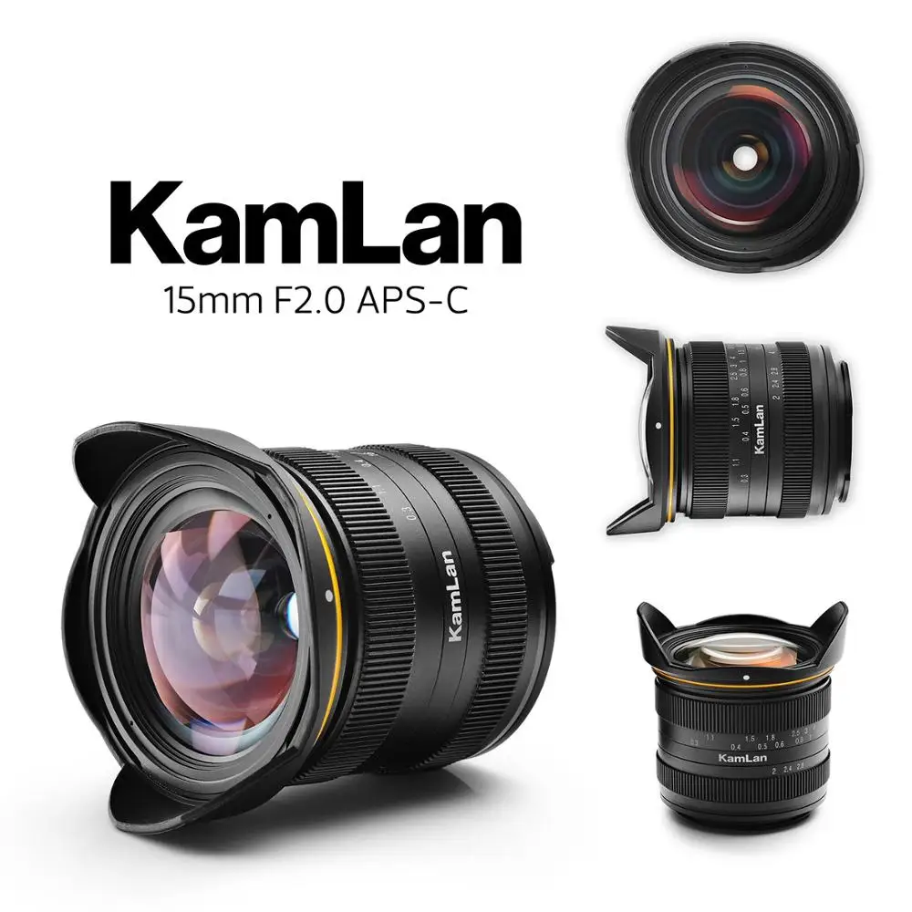 

Hot sell Kamlan 15mm F2.0 APS-C Wide-angle fixed focus Manual lens Mirrorless Camera lens for EOS-M NEX Fuji X M4/3