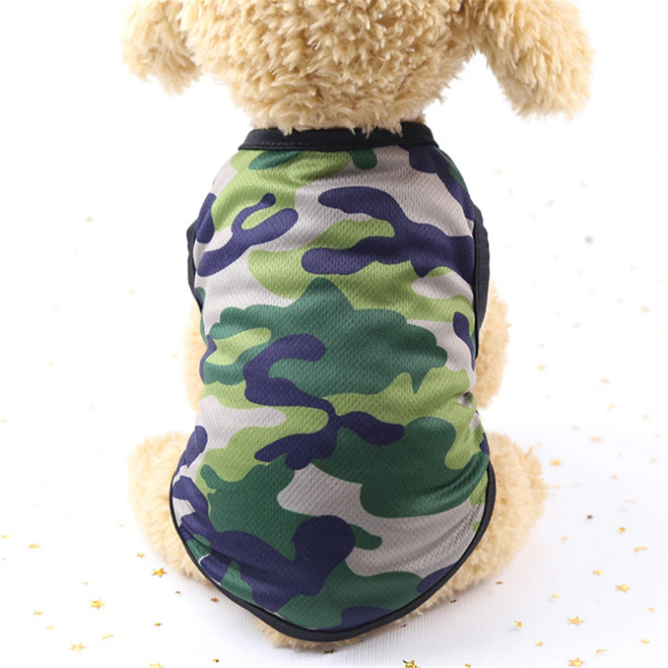 

Dog Vest 2021 Hot Sale Spring Summer Breathable Mesh Two Legs Cartoon Printing Camouflage Shirt for Puppy Pet Accessories