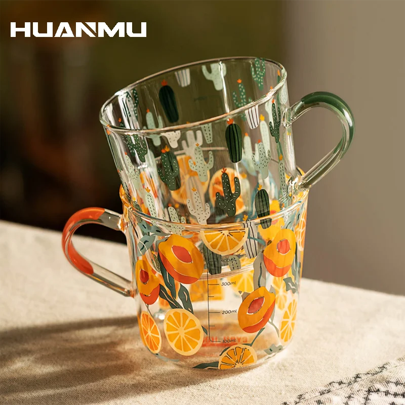 500 мл стеклянная чашка для молока кофе эспрессо милый Принт желтый персик кактус