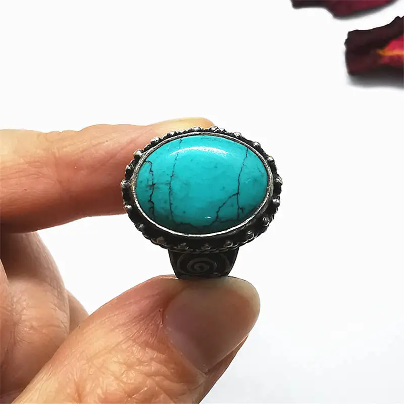 Непальские винтажные кольца для леди медные инкрустированные Имитация бирюзы с