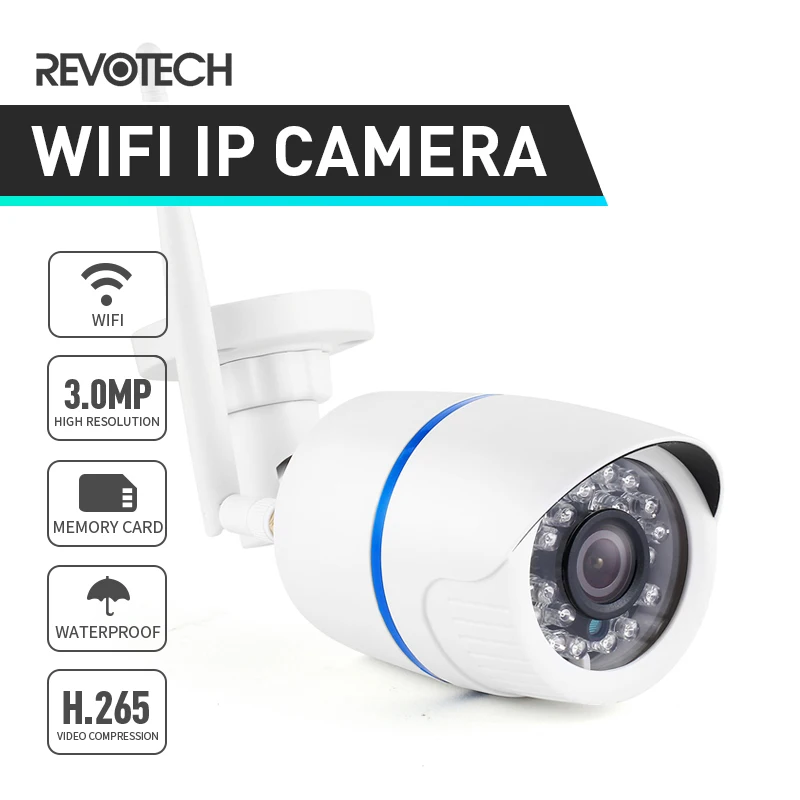 H.265 wifi 3MP/1080 P Водонепроницаемая цилиндрическая ip камера 24LED ночного видения