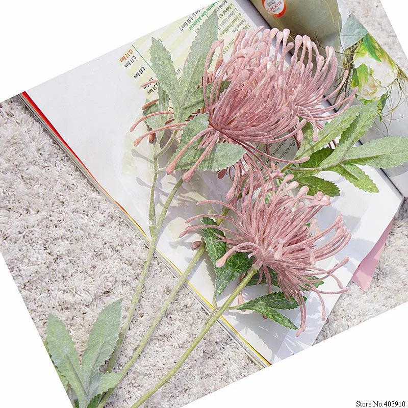 Флокированные Leucospermum искусственные цветы для украшения свадьбы Искусственные цветы пластик искусственный цветок растение Флер искусственное