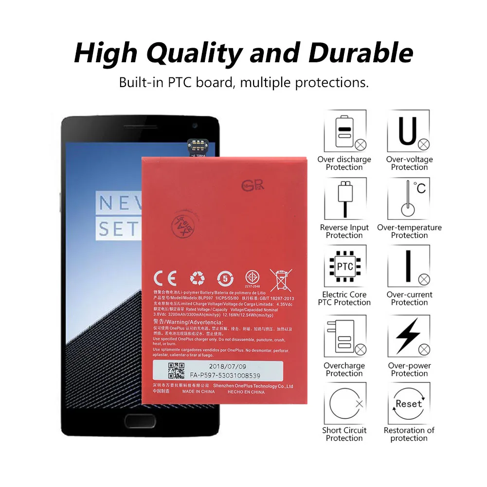 Оригинальный аккумулятор 3300 мАч BLP597 BLP 597 для телефона OnePlus Two (One Plus Two/OnePlus 2/One 2) A2001