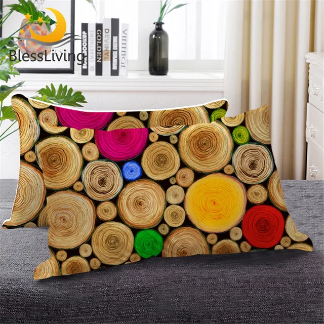 BlessLiving 3D Annual Ring Sleeping Pillow Five Colors Tree Rings Down Alternative Pillow Nature Textured Country Bedding 1pc 1