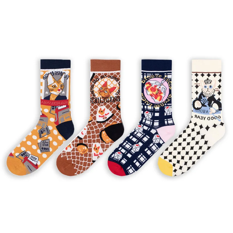 

Harajuku Happy Kawaii Funny Cat Dice Gift Box Cartoon Gifts for Men Cotton Cute Socks Fashions Casual Streetwear Man Socks