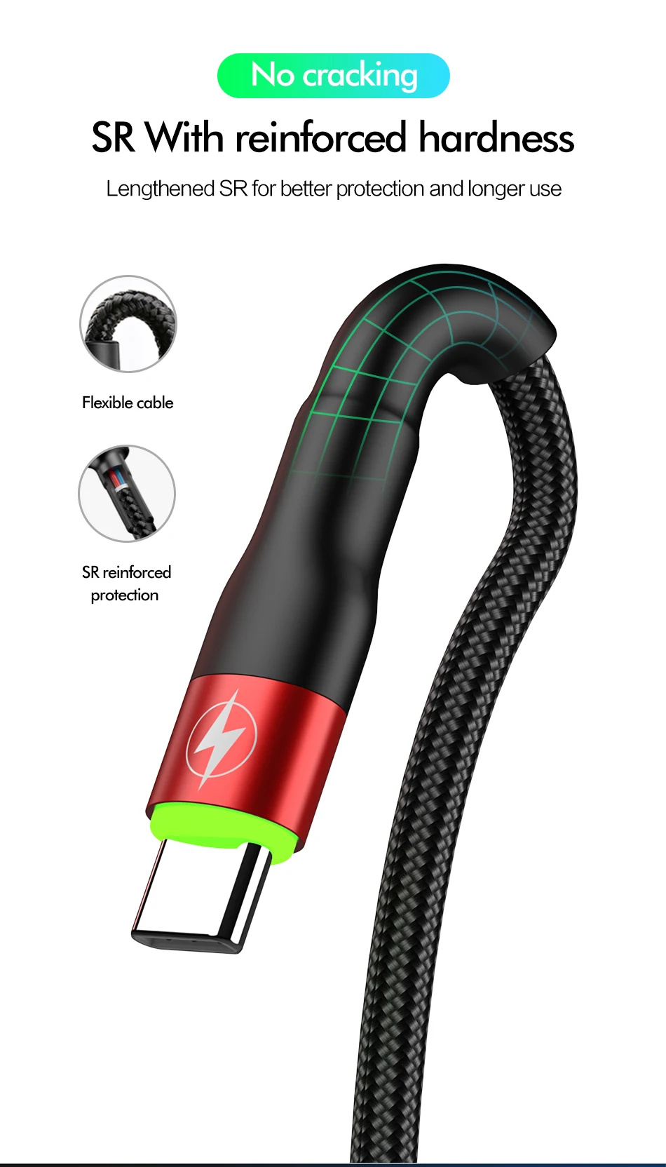 ROCK 5A Metal Led Light USB Type C Cable For Xiaomi Redmi Samsung OnePlus Huawei Mate 20 Pro Fast Charging Data USB C Quick 3.0