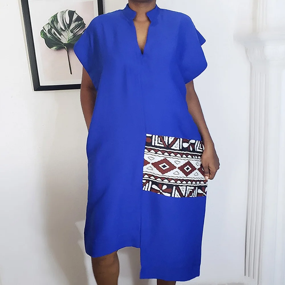 

Western Style Ladies Dresses Spring Summer New Fashion Oversize African Casual Loose Simple Irregular Printing Splicing Summer