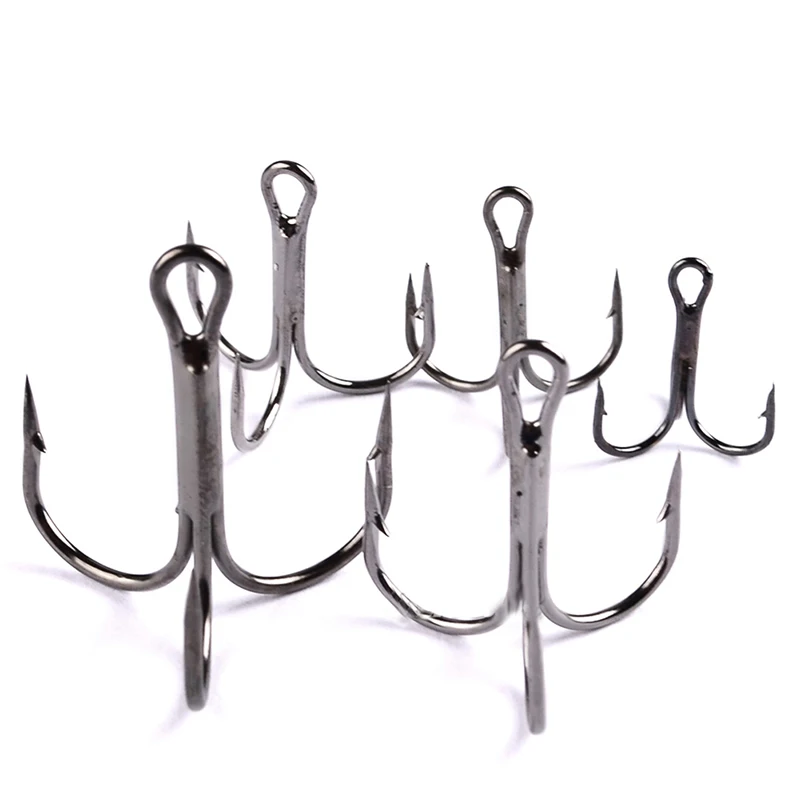 

50pc FishHook Fishing Hook High Carbon Steel Treble Hook Fishing Tackle Round Bent Treble Saltwater Bass 2/4/6/8/10#