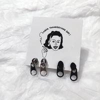 sindlan 1 pair punk funny zipper stud earrings for women hip hop piercing cute pendientes couple korean fashion jewelry aretes