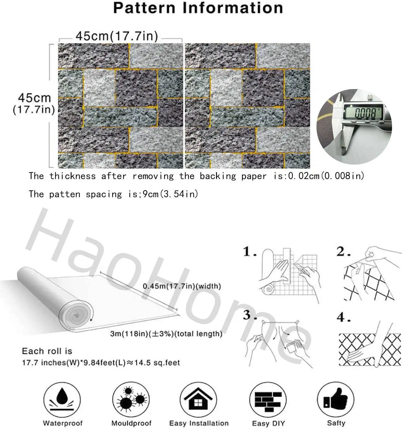 

HaoHome Brick Wallpaper Peel and Stick Wallpaper Roll Stone Brick Self Adhesive Wallpaper Mural Wall Stickers for Living Room