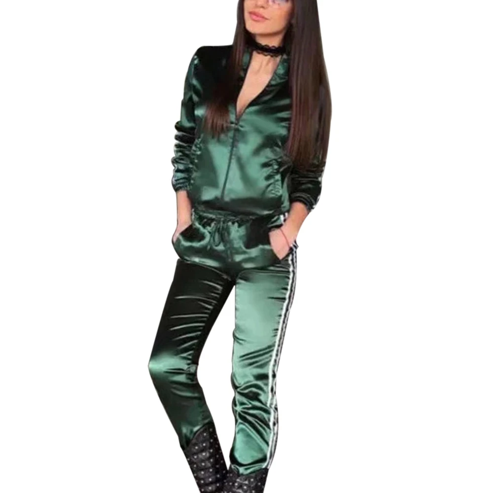 

HEFLASHOR 2 Pcs Set New Autumn Fashion Korean Sports Set Slim Thin Casual Zipper Cardigan Jumpsuit Long Pants Women Sports Suit