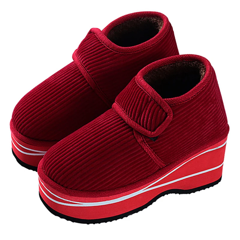 Зимние теплые бархатные Нескользящие дамские туфли на танкетке с