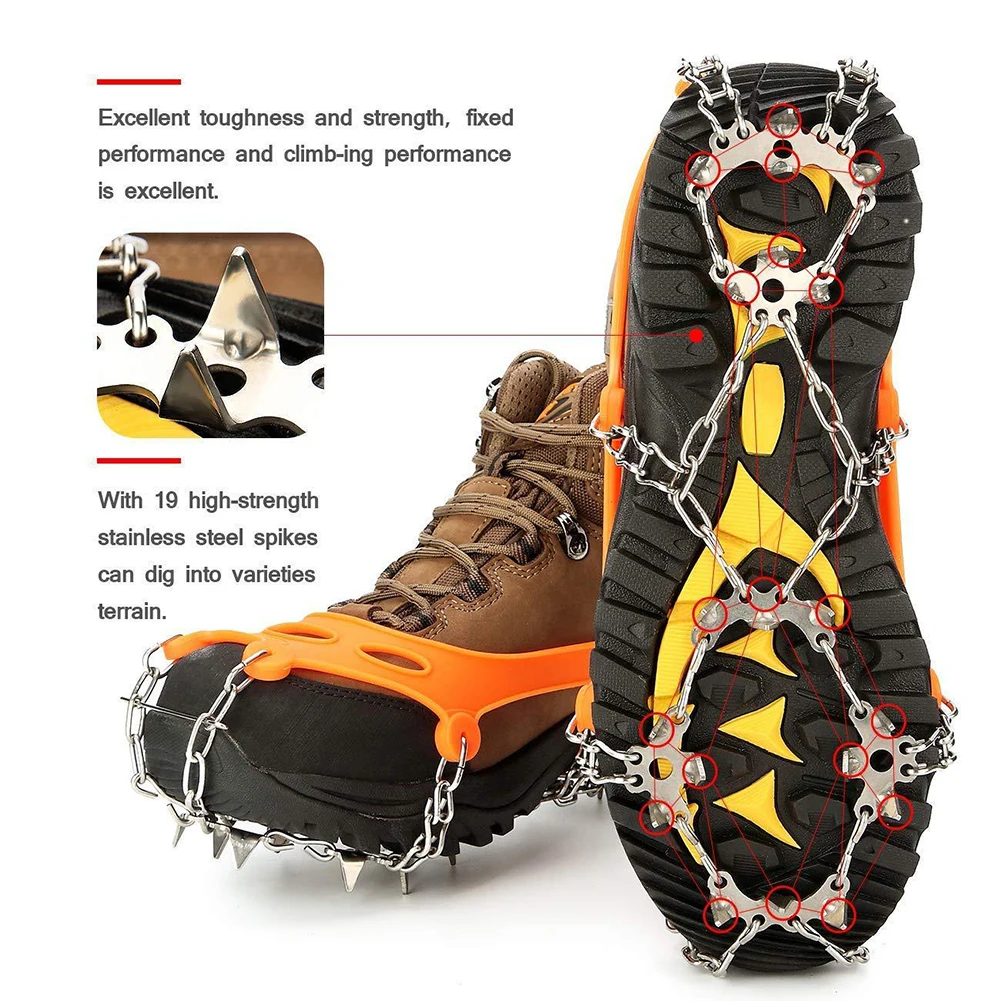 

Stainless Steel 19 Teeth Universal Anti Slip Ice Snow Shoe Boot Grips Traction Cleats Crampon Spikes Crampons Ramponi Shoe Cover