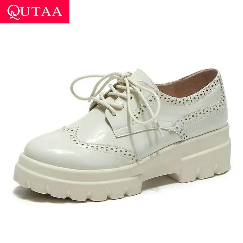 Женские удобные туфли QUTAA черные повседневные лодочки из коровьей кожи на