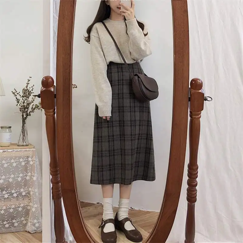 Женская винтажная клетчатая юбка с высокой талией в Корейском стиле 2019 | одежда