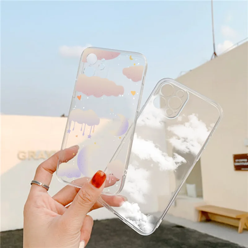 fundas for oneplus nord z 7t 8 9 7 pro 8t 6t 5t transparent white cloud print soft silicone protective phone case back cover free global shipping