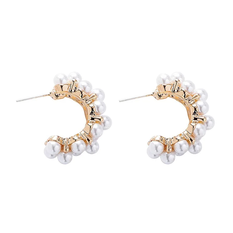 

2021 New Vintage Japan Korean Hoop Earrings For Women Handmade Sweet Simulated Pearl Circle Jewelry Pendientes Girl Gifts