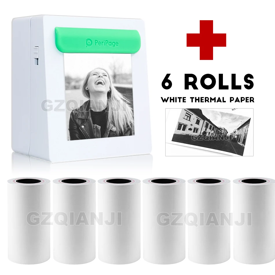 Add 6 White Paper Peripage мини Карманный фотопринтер портативный термальный фотопринтер Bluetooth USB для мобильного телефона Android iOS ПК A8 - Цвет: Add 6 White Paper