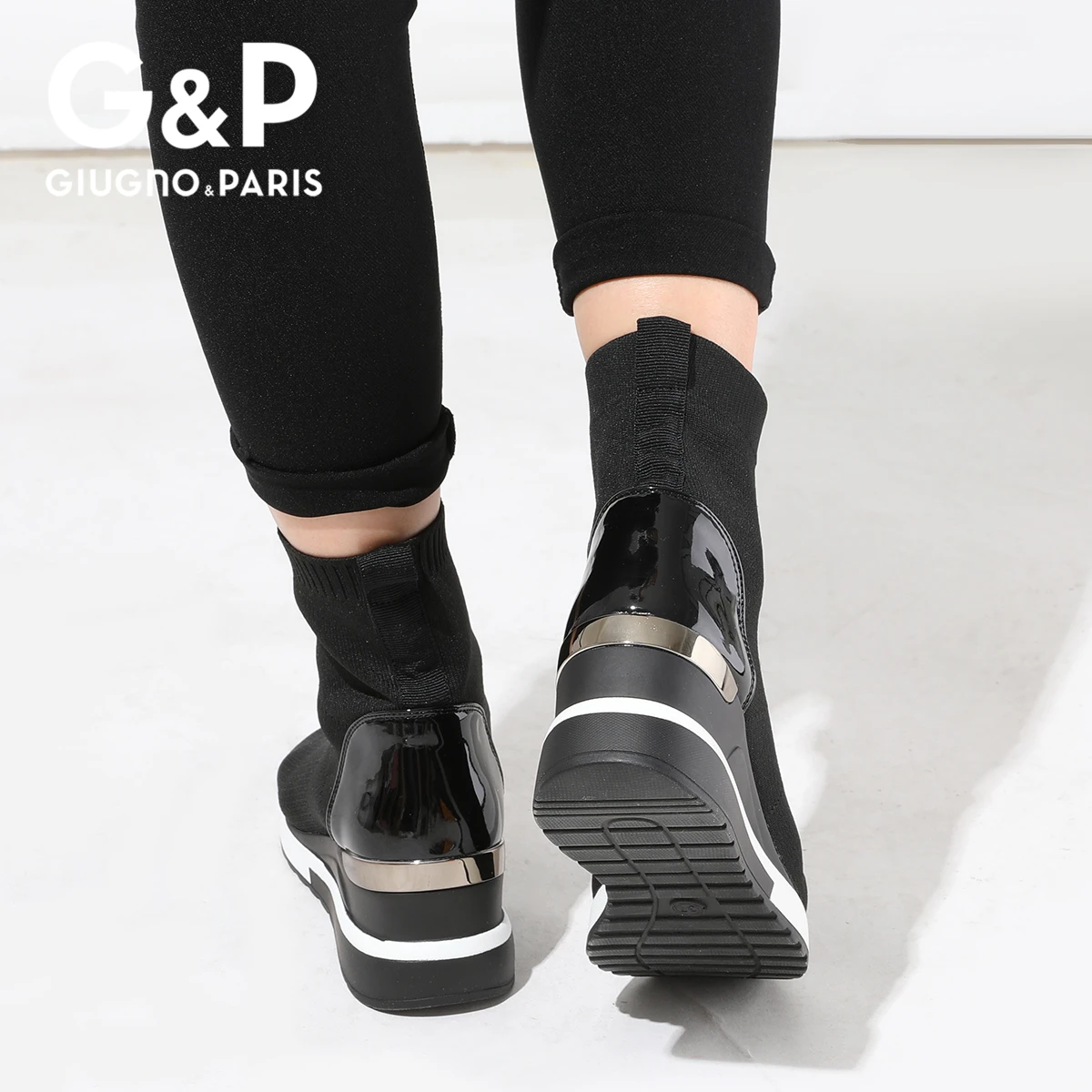 New Knitted Shoes Women High Top Women's Sock Sneakers Spring Women Knit Breathable Shoes Female Platform 6CM