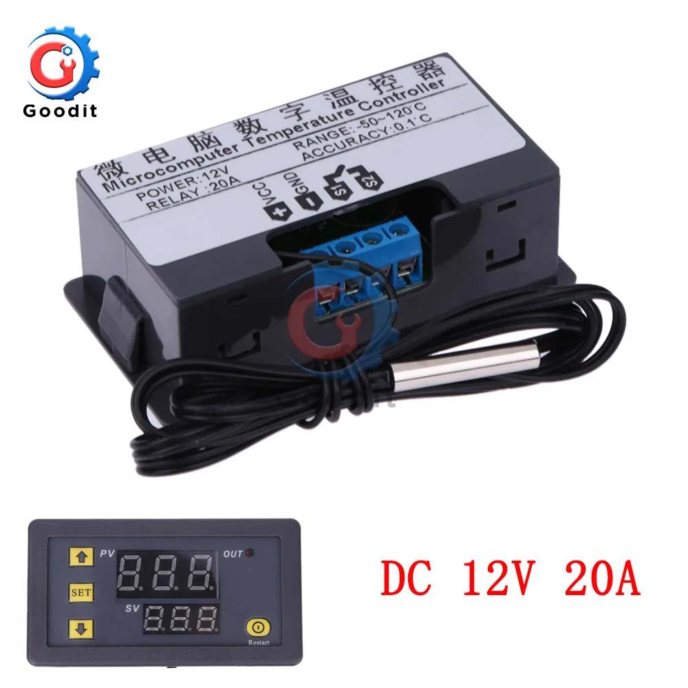 W3230 DC 12V AC 110 V-220 V 20A светодиодный цифровой контроль температуры Лер Термостат Термометр регулятор нагрева охлаждения контроль метр - Цвет: DC 12V