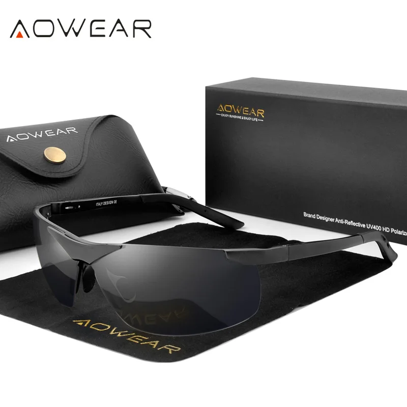 Солнцезащитные очки AOWEAR поляризационные мужские Роскошные без оправы с