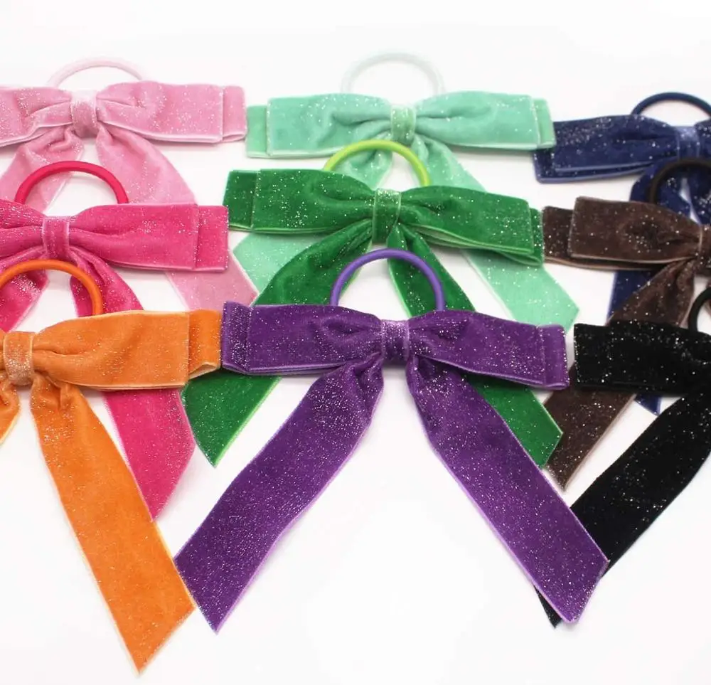 

12 Pcs Hair Scrunchies for Girls with Big Velveteen Hair Bows 6 inch Elastic Hair Bands Hair Tie Hair Bubbles