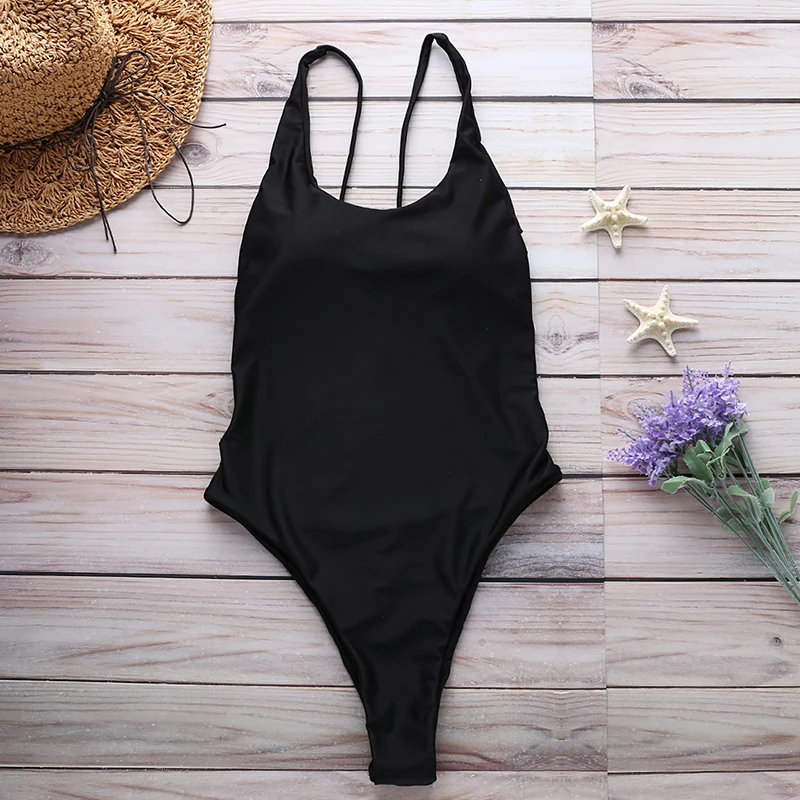 

New Sexy Backless Triangle One Piece Swimsuit Female Black Bandage Brazilian Swimwear Women Bathing Suits Swimming