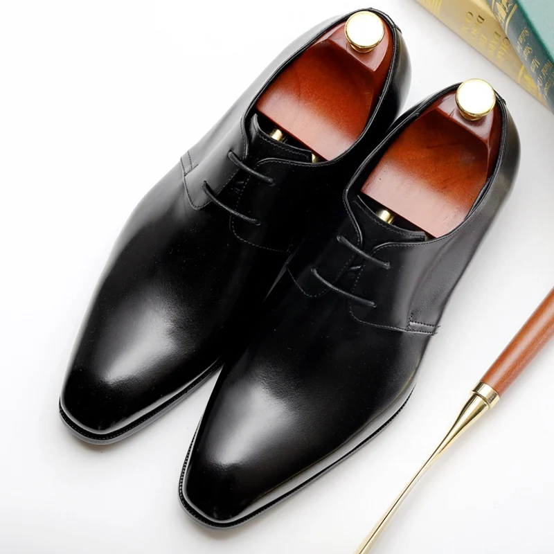 Классические мужские Формальные туфли из натуральной кожи 2019 г. со шнурками в