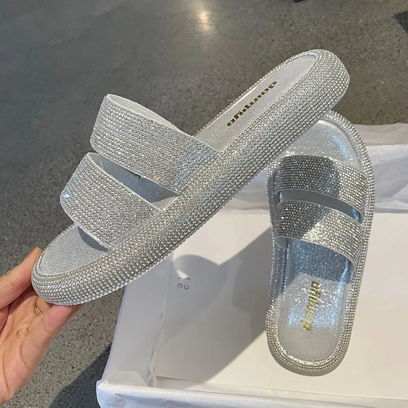 

Блестящие стразы 2021 комнатные туфли; Женская обувь; Летние туфли на каждый день; Босоножки на платформе; Роскошные шлепанцы без задника с от...