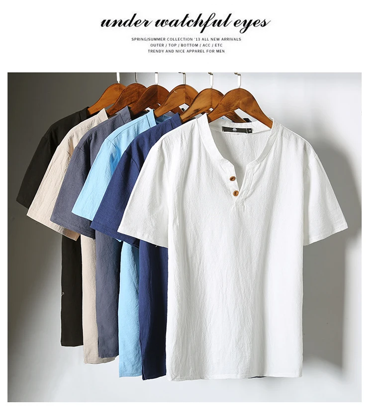 Sinicism Store 5XL мужская хлопковая льняная футболка, Мужская Летняя Повседневная футболка, мужские футболки с v-образным вырезом и коротким рукавом