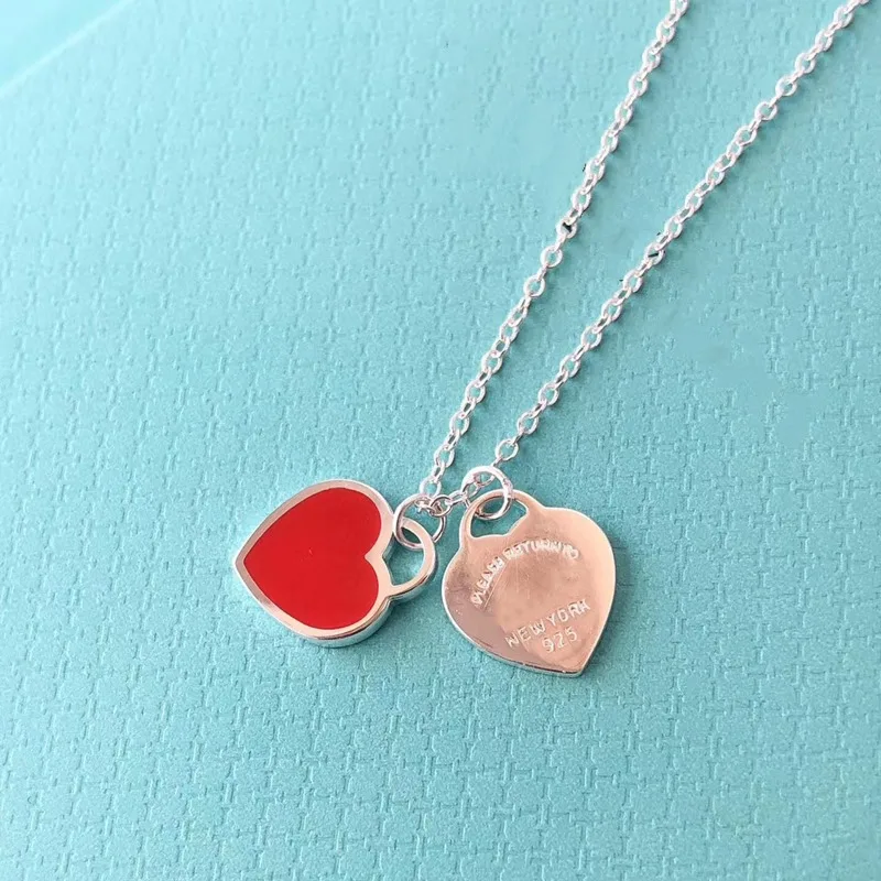 

Classics Original Genuine 1:1 S925 Sterling Silver Double Heart-Shape Necklace Women Logo High-End Jewelry HolidayGift