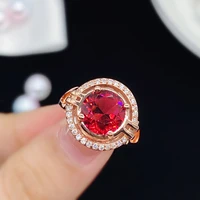 new 925 luxury temperament fashion round ring simulation red tourmaline gem color treasure adjustable for women elegance jewelry