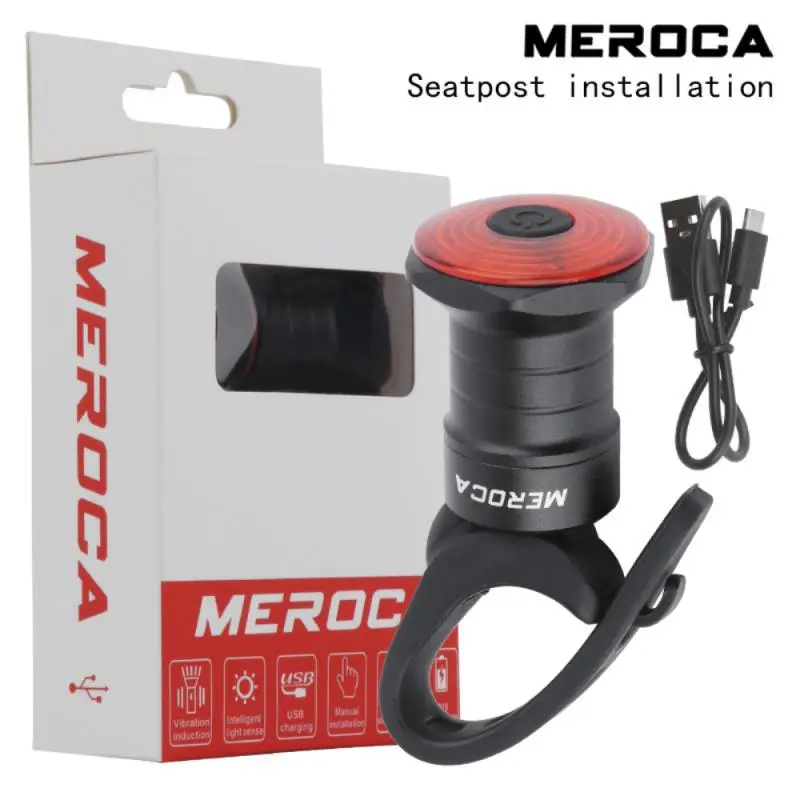 

MEROCA Smart Bicycle Rear Light Auto Start/Stop Brake Sensing USB Charge Cycling Tail Taillight IPx6 Waterproof Bike LED Light
