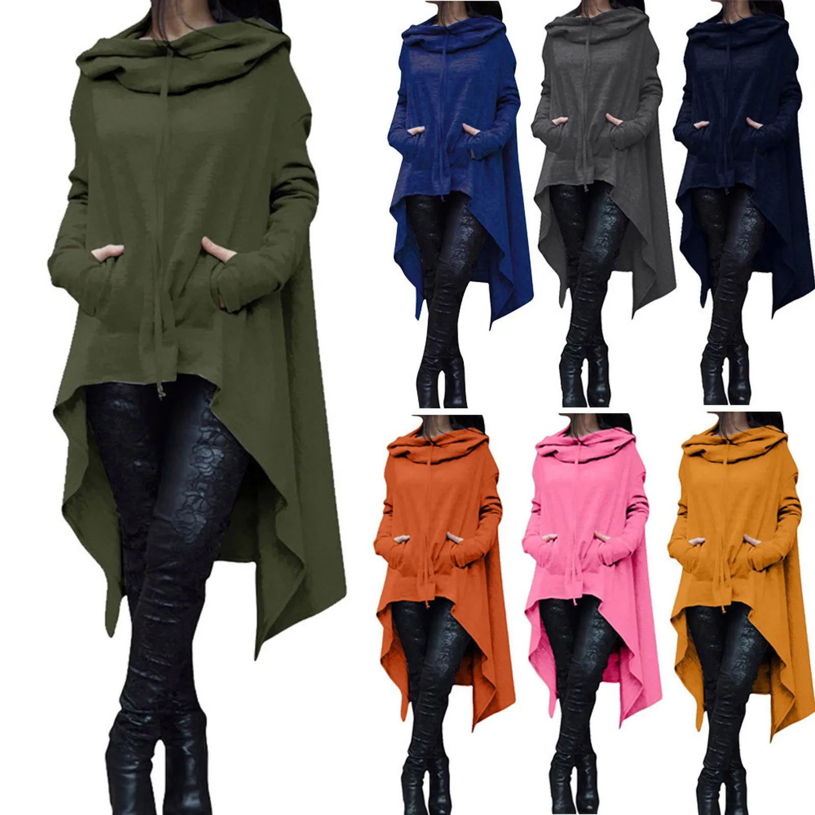 

Pullover Women Plus Size Long Sleeve Hood Tops Solid Sweatshirt Sweater Irregular Blouse Fishtail Hoodie Sweatshirt Pullover