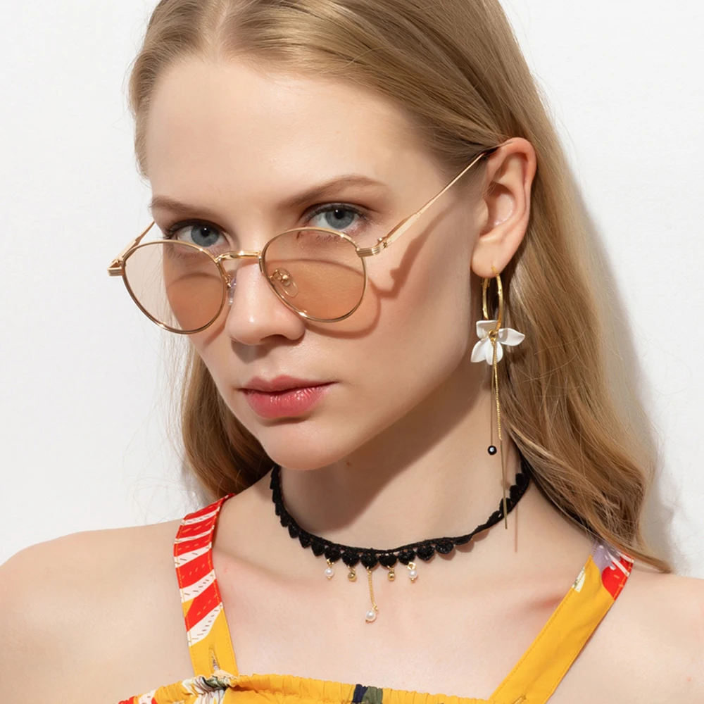 Женские и мужские солнцезащитные очки с металлической круглой оправой золотисто