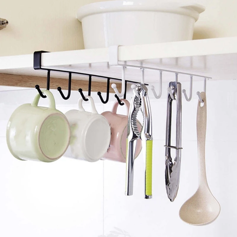 

4Pcs Shelf Storage Clothes Hanging Wardrobe Kitchen Organizer Cup Holder Glass Mug Holder 6 Hooks Storage Rack