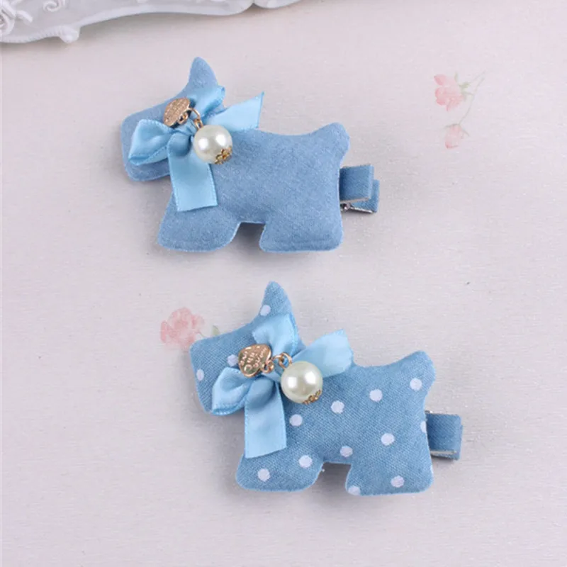 Джинсовые заколки для волос в горошек с изображением кролика Микки и собаки