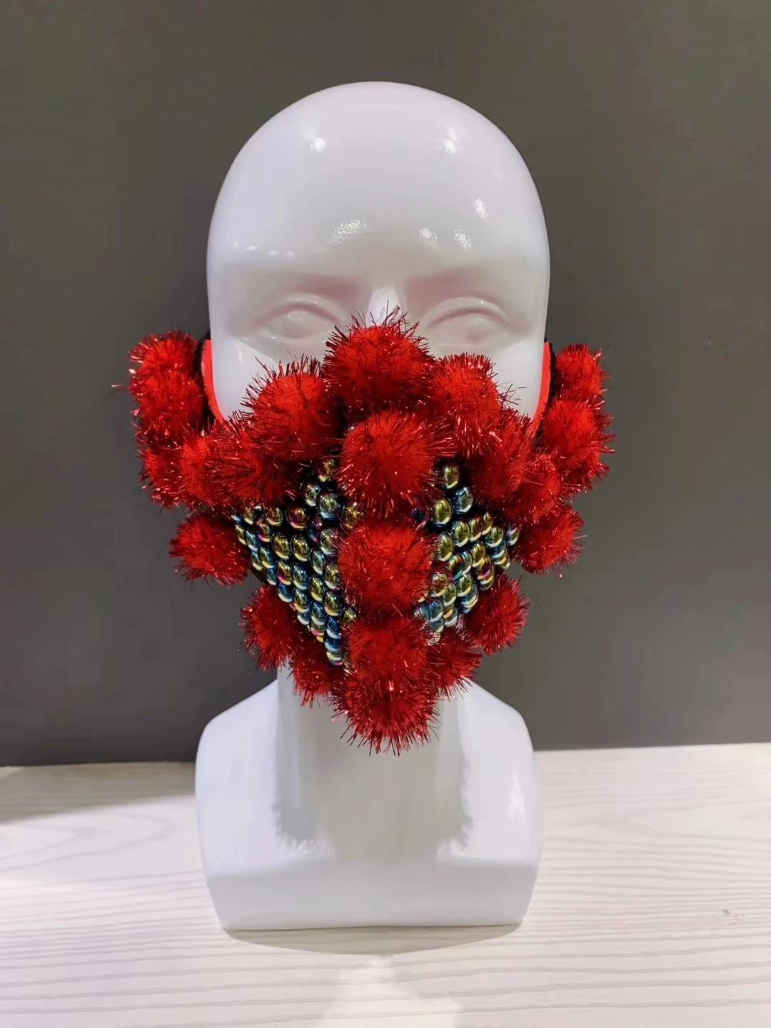 

Designer Rhinestone Hairball Stage Masks Women Men Personality Bandage Nightclub Party Mask Face Decoration Cosplay Accessories