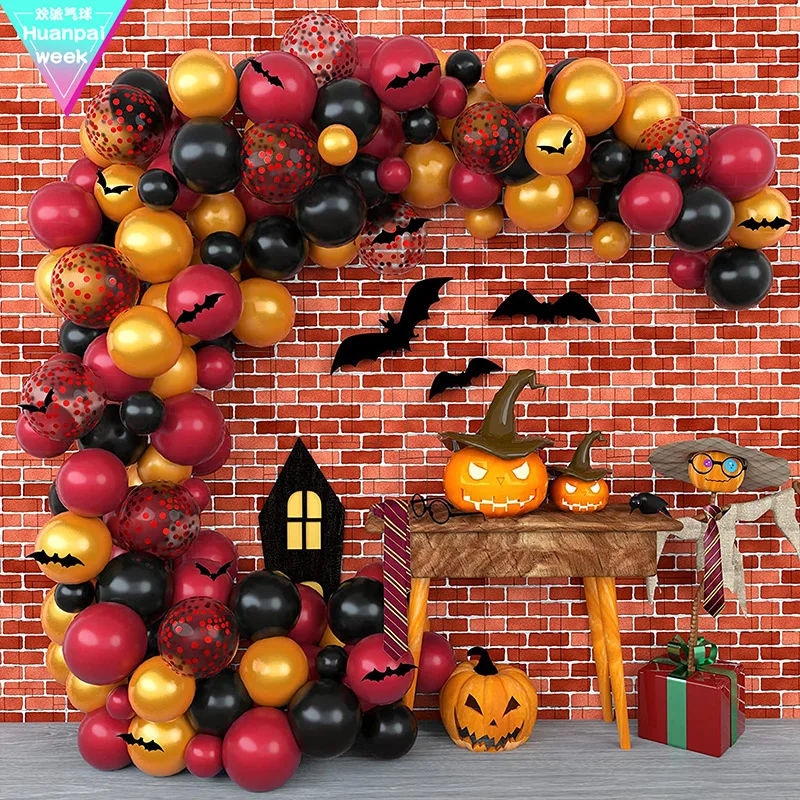 

116pcs Halloween Red Black Balloons Garland Arch Kit Balloon Arch Kit DIY Bat For Halloween Party Home Decoration