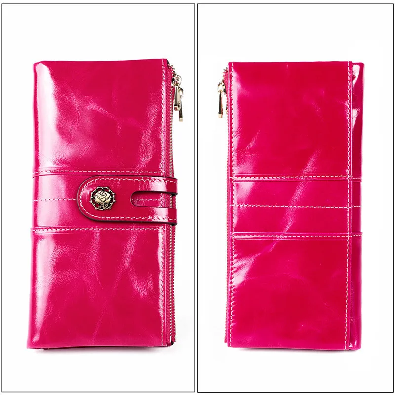 

Fashion Cow Leather RFID Wallet Women Hasp Zipper Walets Oil Wax Genuine Leather Female Purse Long Womens Wallets Ladies Clutch