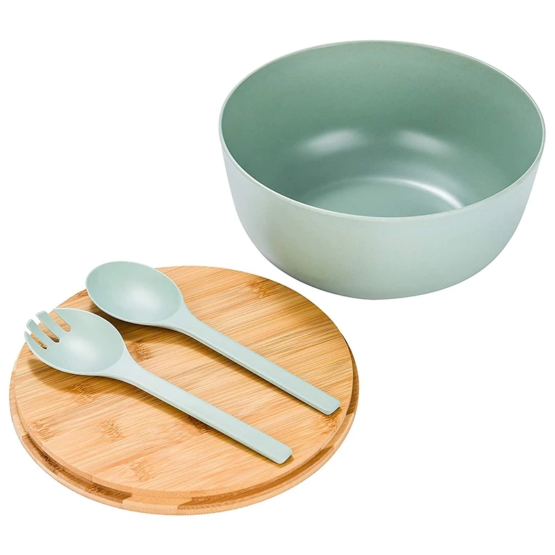 

Салатница из бамбукового волокна FQYL, большая миска для смешивания 9,8 дюйма, твердая бамбуковая Деревянная миска для салата с ложкой с бамбук...