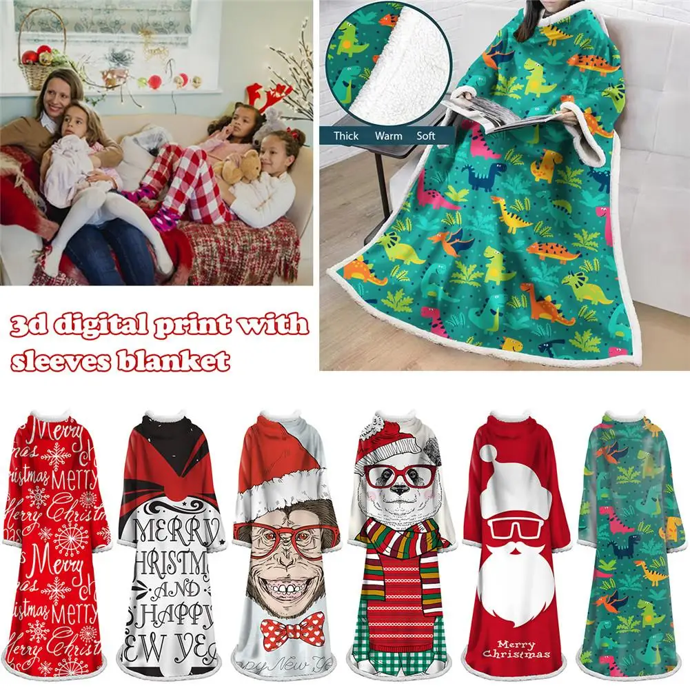 

Wearable Blanket With Sleeves Arms 3D Print Soft Plush Sleeved Wrap Winter Blankets Christmas Decoration For Adult Women And Men
