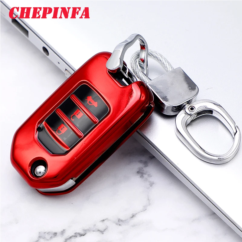 

TPU Car Key Case Full Cover Protect Shell For Honda Civic X-RV Jazz Greiz Crdder Odyssey 2015-2018 Flip Key Keychain Car Styling