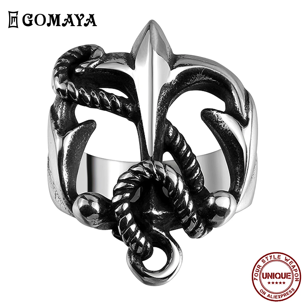 

GOMAYA Stainless Steel Rings For Men And Women Cool Fashion Punk Neo-Gothic Vintage Cross Ring Party Fine Jewelry New Arrival