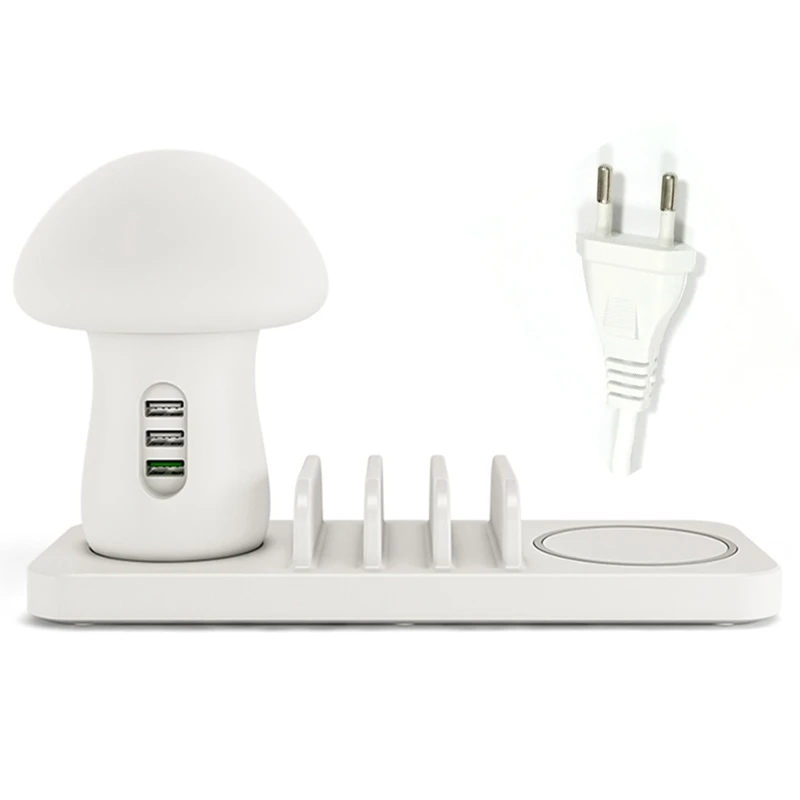 Multiple USB Phone Charger Mushroom Night Lamp Wireless Charging Station EU Plug for Mobile Phones | Электроника