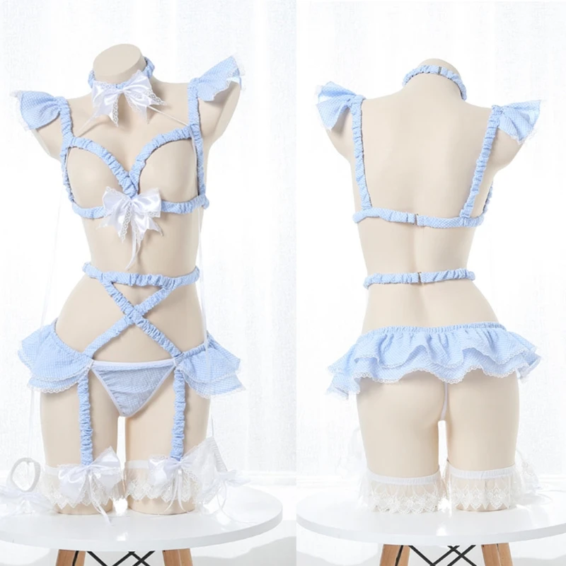 

CPDD Cosplay Outfit Kawaii Naughty Maid Costumes Set Kawaii Open Bust Top Charming Bondage Body Straps Cage for Womens