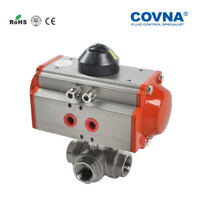 3/8 дюйма NPTF Трехходовой Пневматический шаровой клапан с одним действием из