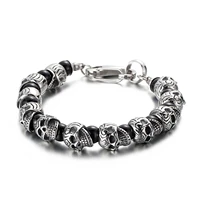 punk skull beaded bracelet for men retro black glass beads charm wrist vikings bagles male stainless steel jewelry