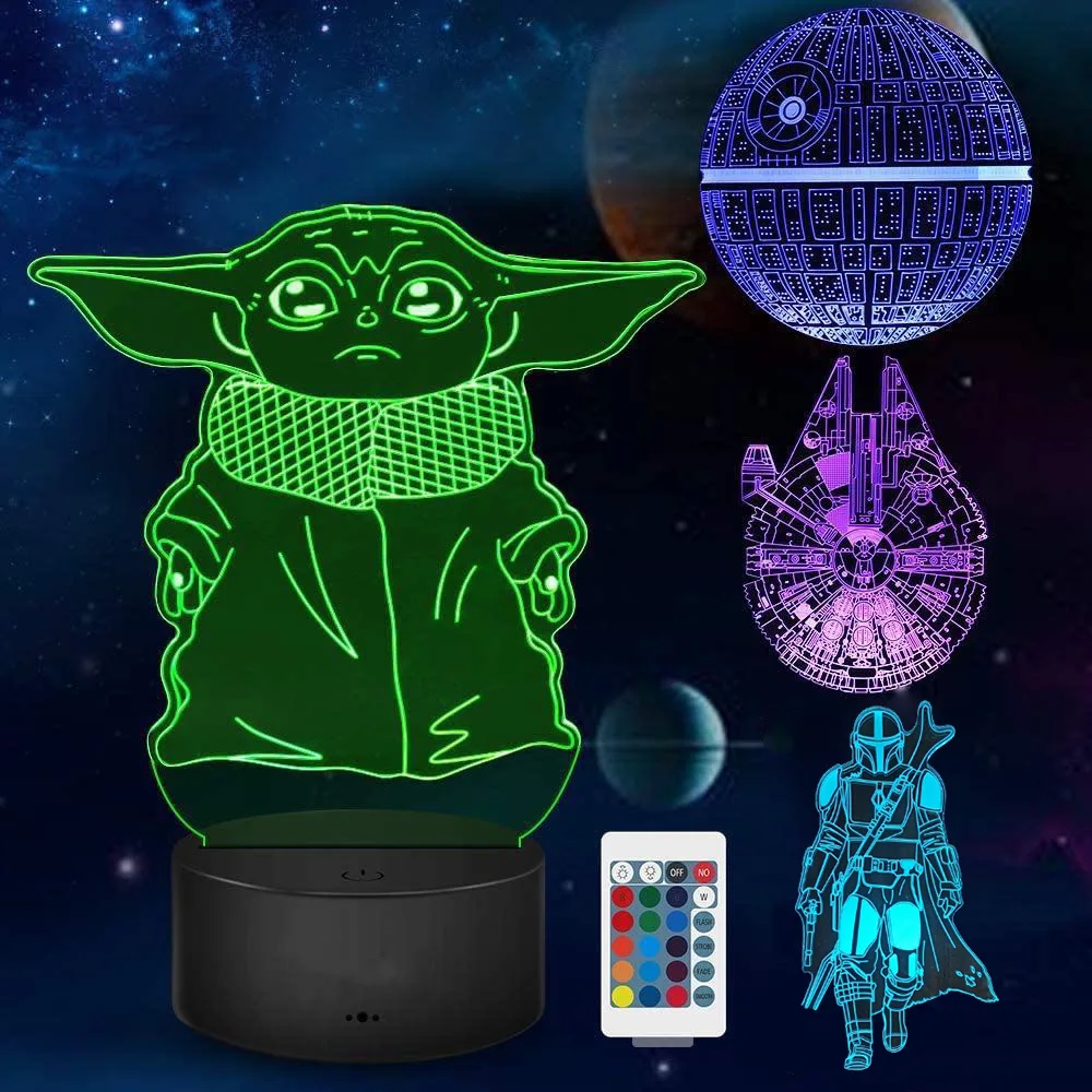 

Disney Star Wars Yoda Death Star Mandalorian Remote Control Touch 7/16 Color 3D Night Light Birthday Gift Bedroom Decoration